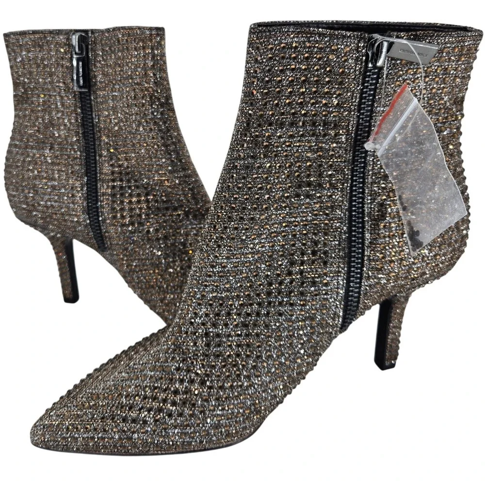 Michael Kors Women Bronze Crystal Embellished Pointed Toe Ankle Boots Size 7M